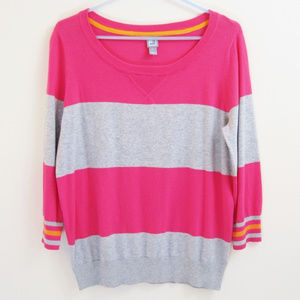 JCP Womans Sweater-Pink-Gray Stripes-Light-Soft-L